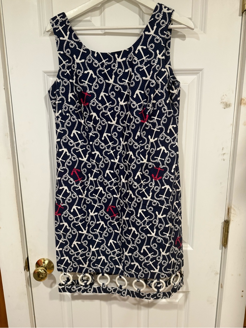Lilly Pulitzer Navy White and Pink Anchor Print Shift Dress